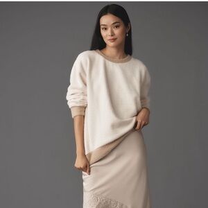 $70 Anthropologie Maeve Cozy Ringer Sweatshirt Ivory Size 1X Worn Once